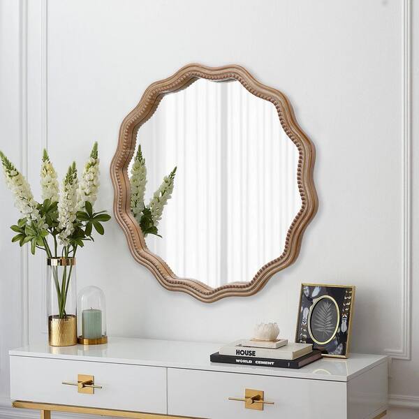 Vsmile Gold 23.62 in. x 23.62 in. x 1.18 in. Round Wavy Mirror