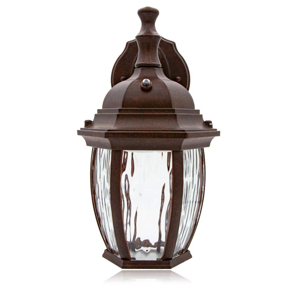 Aged Bronze LED Outdoor Wall Light with Clear Water Glass