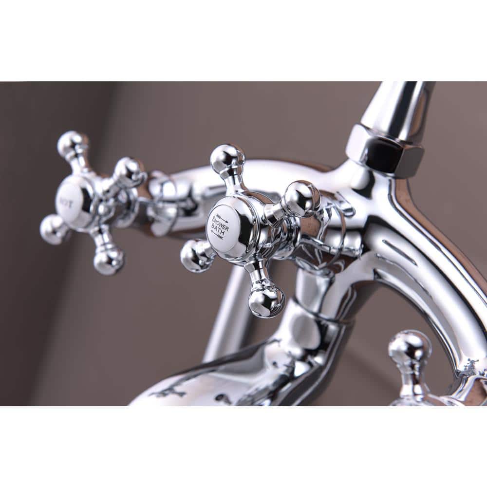 Polished Chrome 3-Handle Clawfoot Tub Faucet with Hand Shower