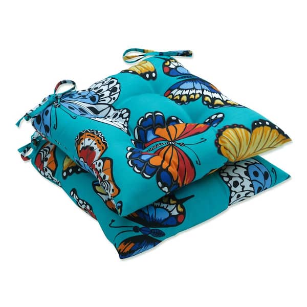 Pillow Perfect 19 in. x 18.5 in. Outdoor Dining Chair Cushion in Blue/Multicolored (Set of 2)