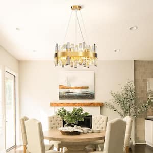 16-Light Gold Crystal Chandelier, Modern Round K9 Crystal Hanging Pendant Ceiling Light Fixture