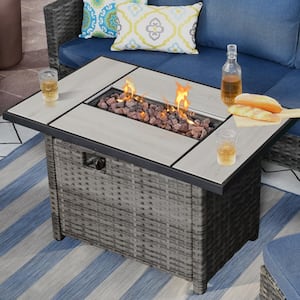 42 in. x  26 in. 50,000 Square Gray Wicker Finish Gas Fire Pit and Lava Rocks