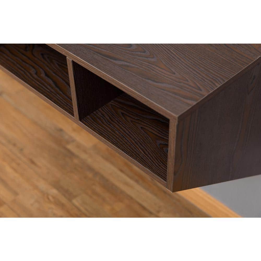 Brown Wall Mounted Wood Hanging Desk with Storage Compartments