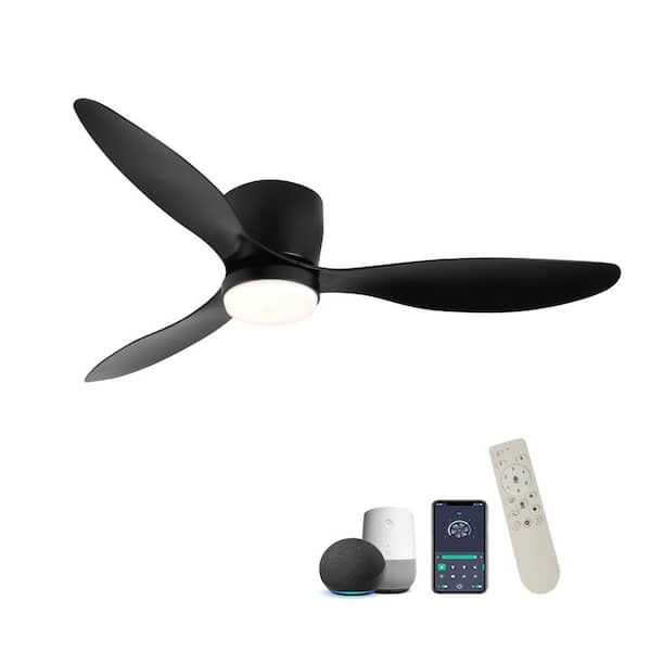 52 in. Smart Indoor Black Low Profile Standard 6 Speeds Ceiling Fan with WIFI Alexa App and 3 Colors Dimmable LED Light