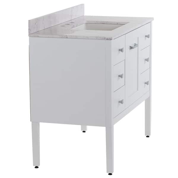 Hensley 43 in. Single Sink White Bath Vanity with Lunar Cultured Marble Top (Assembled)