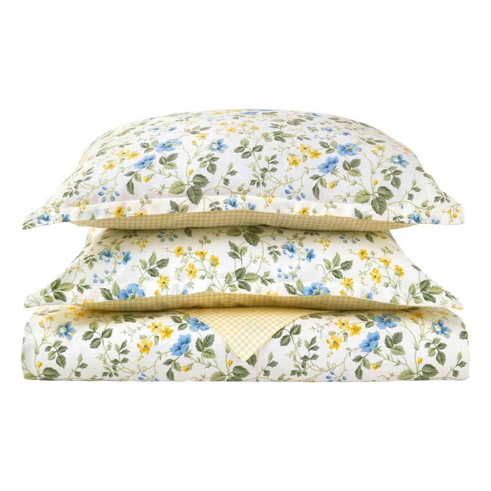 King Blue and Yellow Floral Cotton Duvet Cover Set