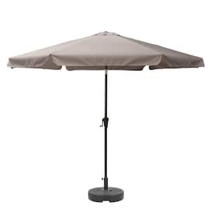 10 ft. Steel Market Round Tilting Patio Umbrella and Base in Sand Grey