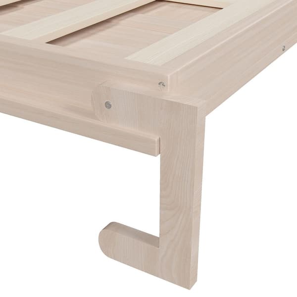 Beige Wood Frame Queen Size Murphy Bed with LED