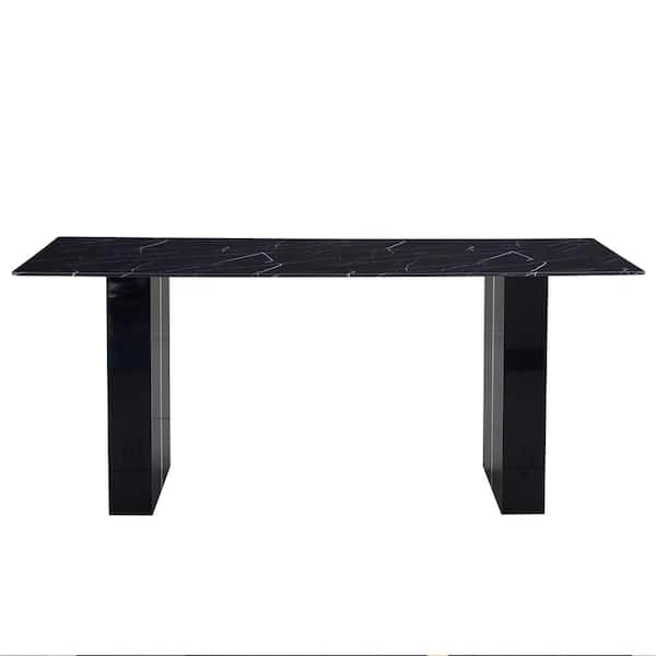 Tenleaf 30 in. H Rectangular Outdoor Dining Table with Black Patterned Tabletop, Large MDF Legs
