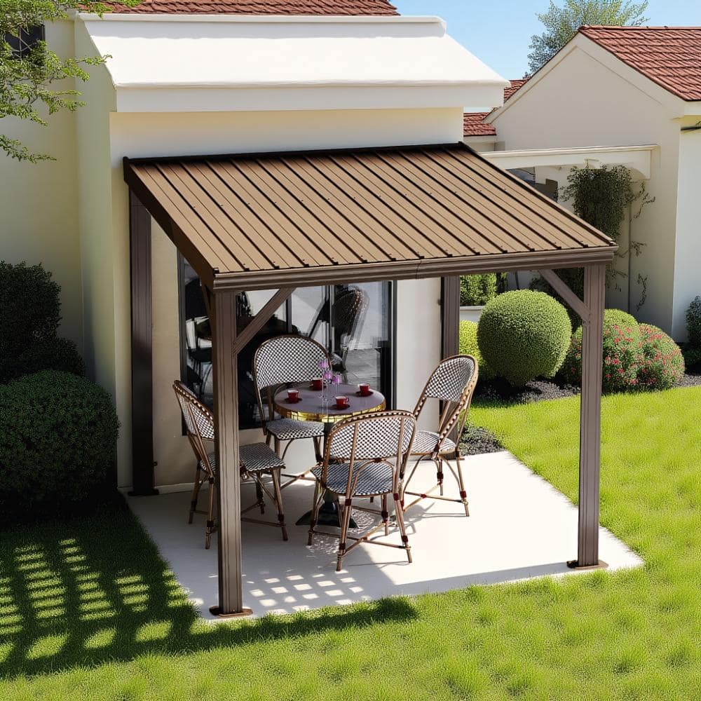 8 ft. x 8 ft. Brown Wall Mounted Gazebo with Upgraded Drainage System for Patio Deck Backyard Lawn Party price history on PriceWatchPro