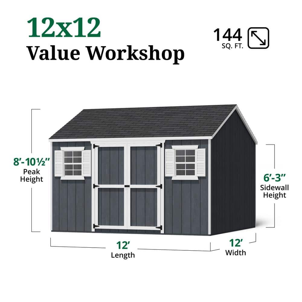 12x12 Gray and White Wooden Outdoor Storage Shed with Windows