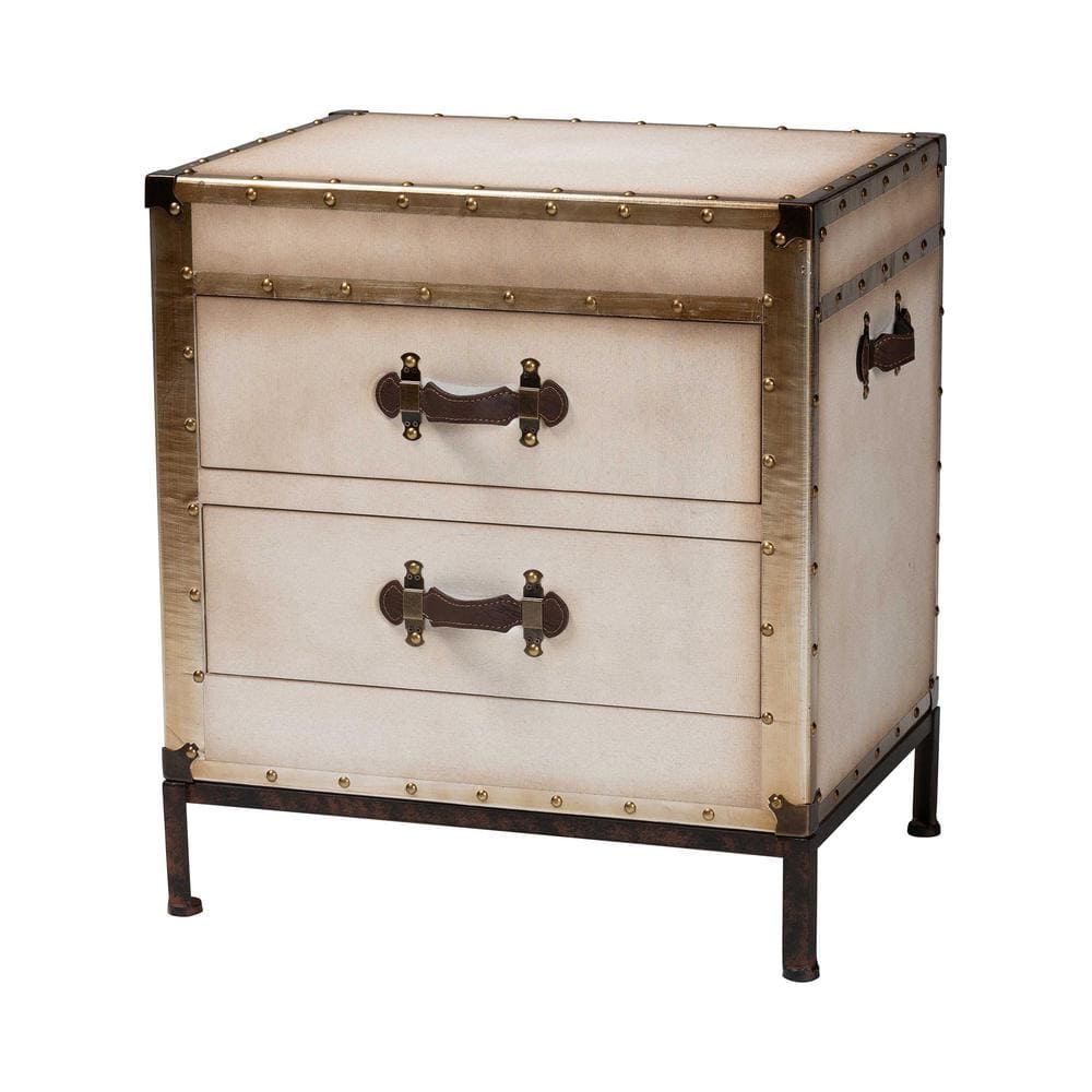 Laura 23.6 in. White Rectangle Canvas End Table with 2 Drawers