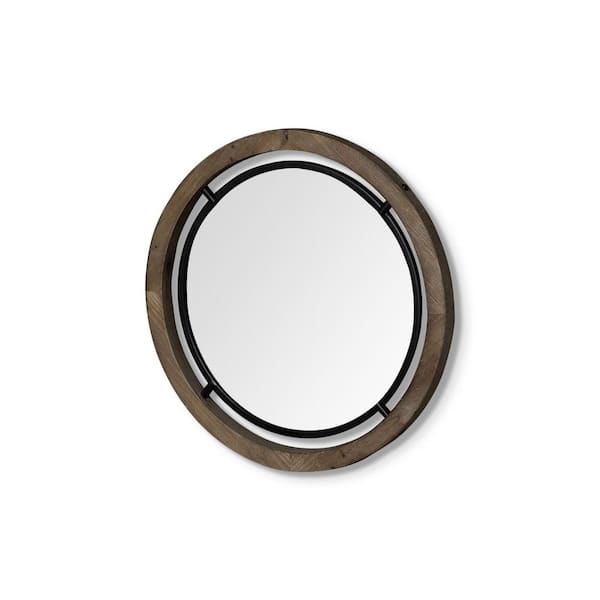 HomeRoots Mariana 19.25 in. x 1.25 in. Classic Round Framed Brown Vanity Mirror