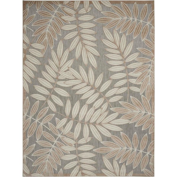 Nourison Aloha Natural 8 ft. x 11 ft. Floral Modern Indoor/Outdoor Patio Area Rug