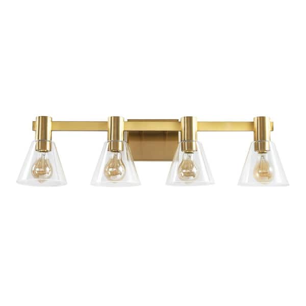KAISITE 29 in. 4-Light Gold Dimmable Bathroom Vanity Light Fixture with Clear Cone Glass Shade