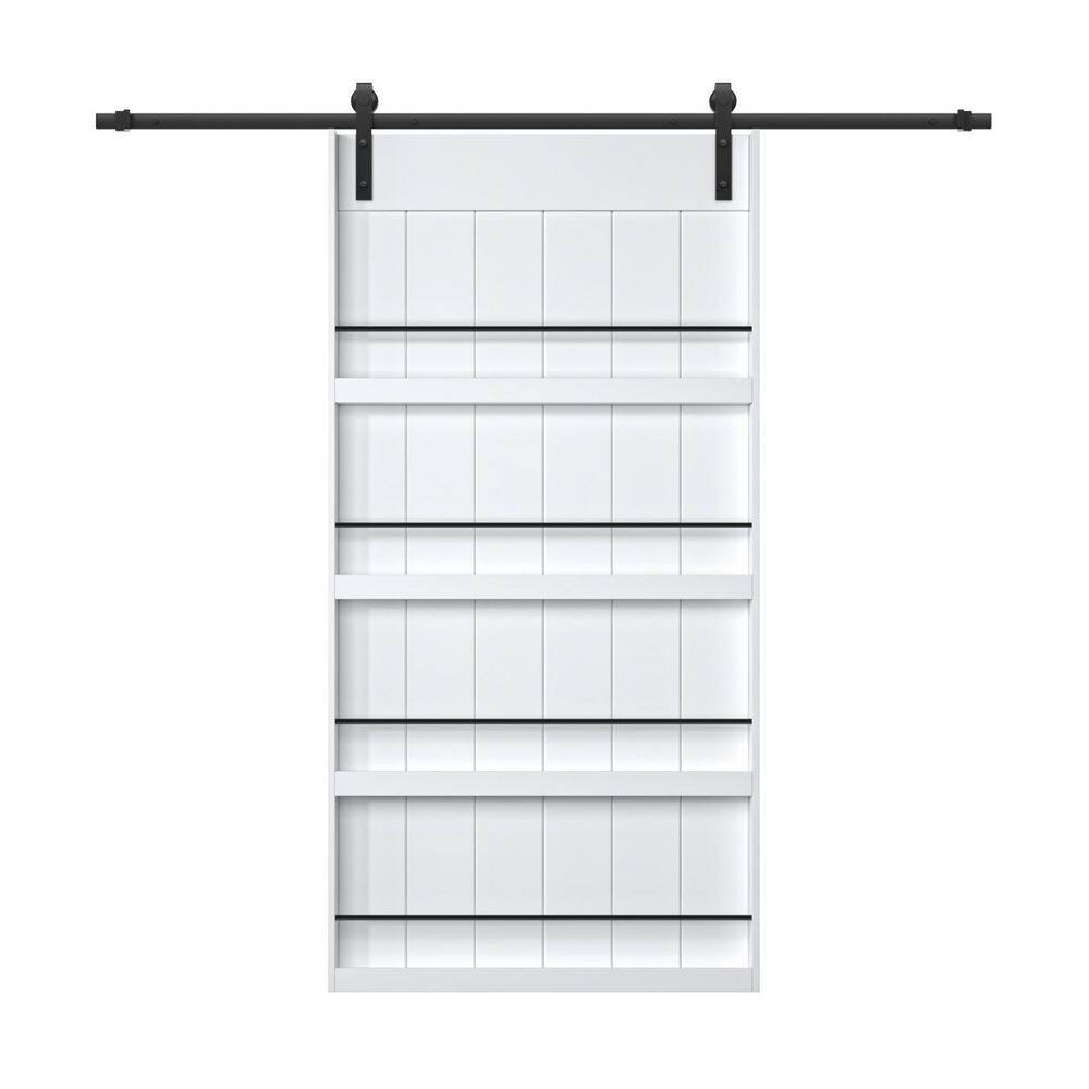 42 in. x 84 in. White Primed MDF Storage Style Shelves Pre-drilled Sliding Barn Door with Hardware Kit and Soft Close price history on PriceWatchPro