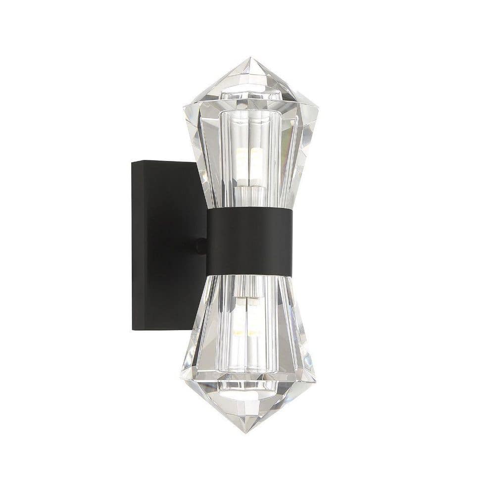 Matte Black Glam 2-Light Wall Sconce with Crystal Accents