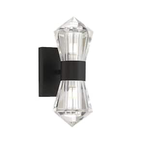 Dryden 4.5 in. W x 12 in. H 2-Light Matte Black Wall Sconce with Crystal