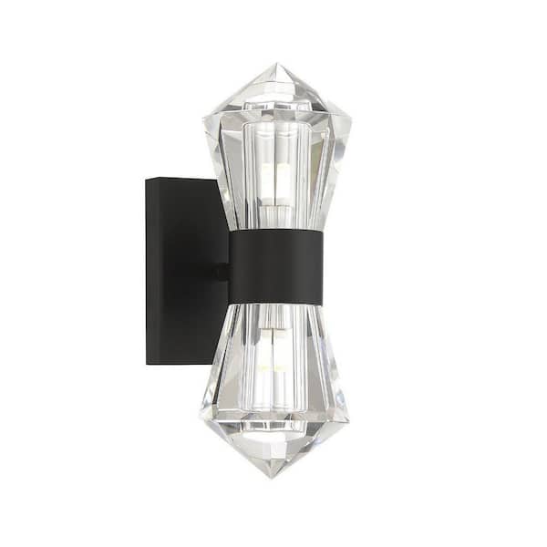 Savoy House Dryden 4.5 in. W x 12 in. H 2-Light Matte Black Wall Sconce with Crystal