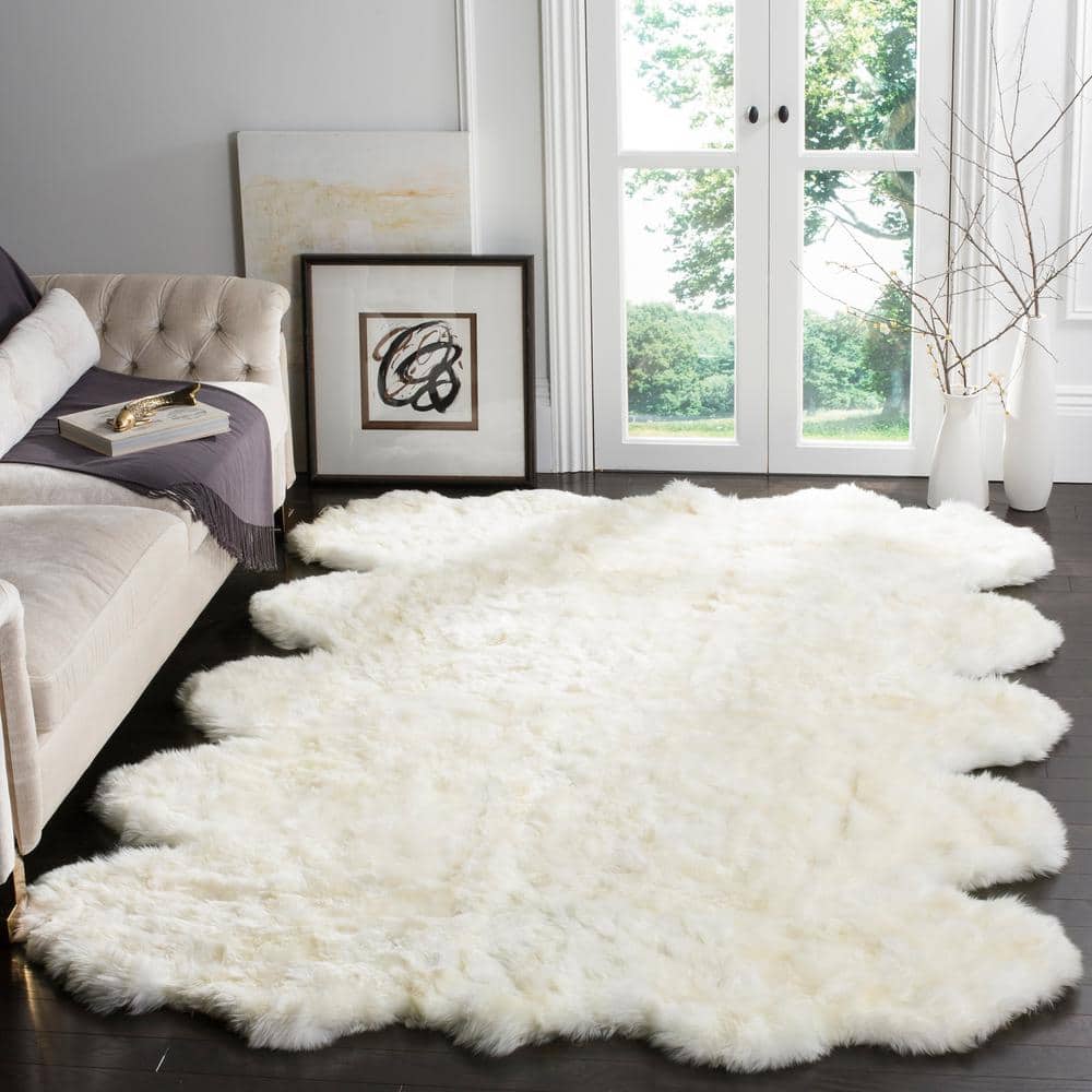 Luxurious White Sheepskin Shag Area Rug, 9' x 12'
