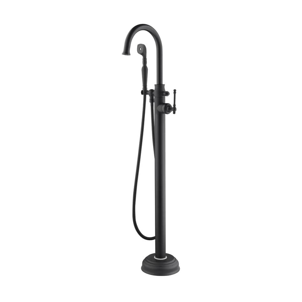 Matte Black Brass Freestanding Tub Filler with Hand Shower