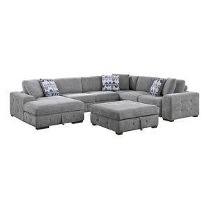 Laconia 143 in. Straight Arm 5-Piece Chenille Sectional Sofa in Gray with Left Chaise and Storage Ottoman