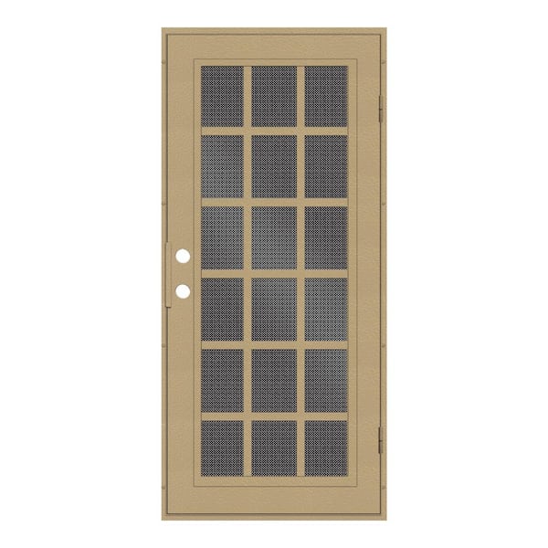 Unique Home Designs 36 in. x 80 in. Classic French Desert Sand Left-Hand Surface Mount Security Door with Black Perforated Metal Screen