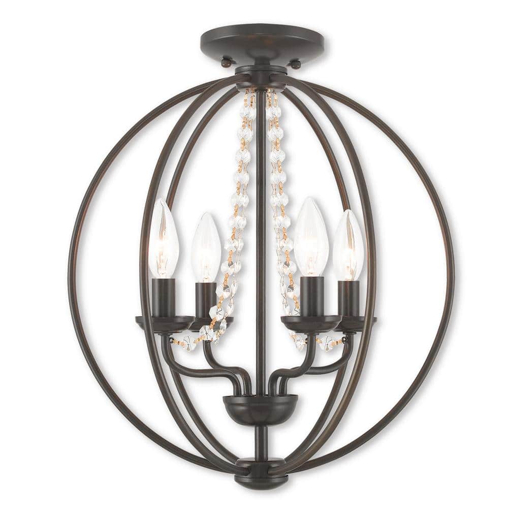 Arabella English Bronze 4-Light Mini Chandelier with Crystals