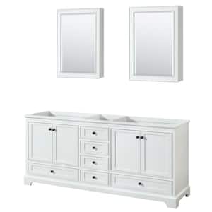 Deborah 79 in. W x 21.63 in. D x 34.25 in. H Double Bath Vanity Cabinet without Top in White with Med Cab Mirrors