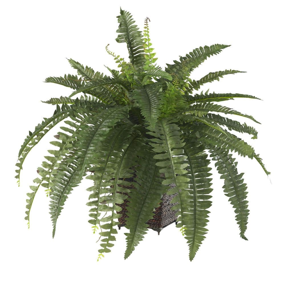 Nearly Natural Green Silk Fern in Wicker Basket