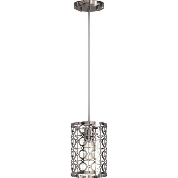 Volume Lighting 1-Light Indoor Chrome Mini Hanging Cylinder Pendant with Elegant Rings