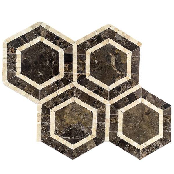Ivy Hill Tile Zeta Crema Marfil and Dark Emperador 10-3/4 in. x 12-1/4 in. x 10 mm Polished Marble Mosaic Tile