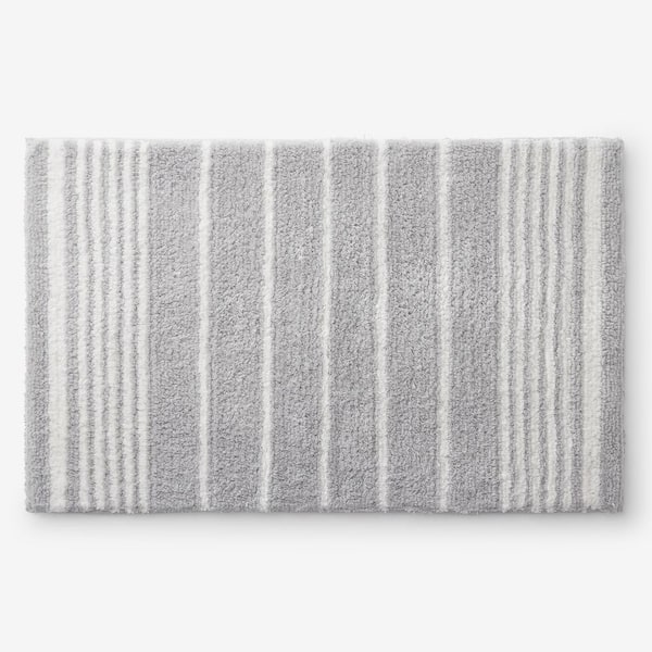 Company Cotton Plush Spa Stripe 17 in. x 24 in. Gray Bath Rug