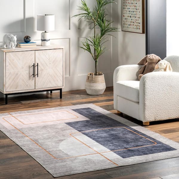 Maja Modern Abstract Machine Washable Multicolor 8 ft. x 10 ft. Area Rug