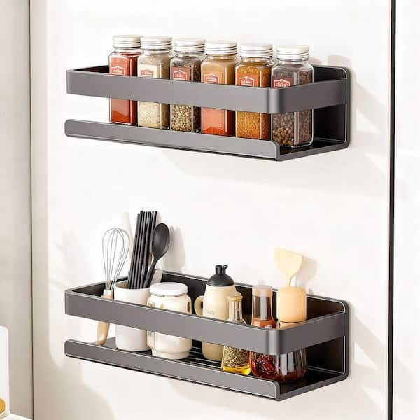 Magnetic Mount Black Metal 4-Pack Magnetic Spice Rack Paper Towel Holder Utensil Hooks Kitchen Organizer