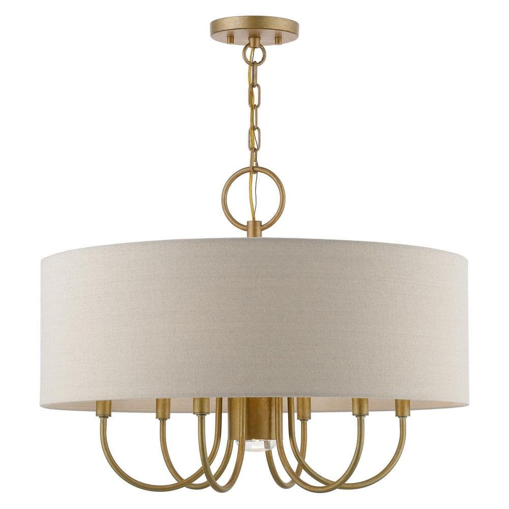 Richbrook 7-Light Antique Gold Leaf Pendant Chandelier with Parchment Fabric Shade price history on PriceWatchPro
