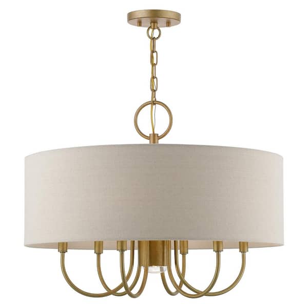 Richbrook 7-Light Antique Gold Leaf Pendant Chandelier with Parchment Fabric Shade