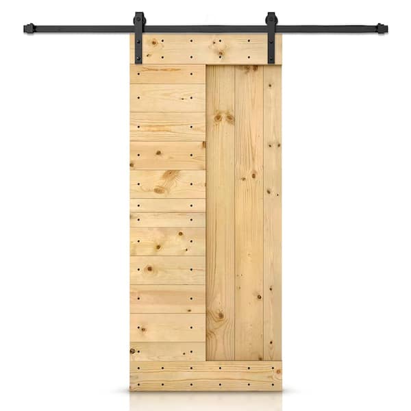 CALHOME 42 in. x 84 in. Unfinished DIY Knotty Pine Wood Interior Sliding Barn Door with Hardware Kit
