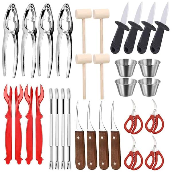 32-Piece Seafood Tools with Crab Crackers, Seafood Scissors, Oyster Knife, Lobster Sheller, Shellfish Forks, etc