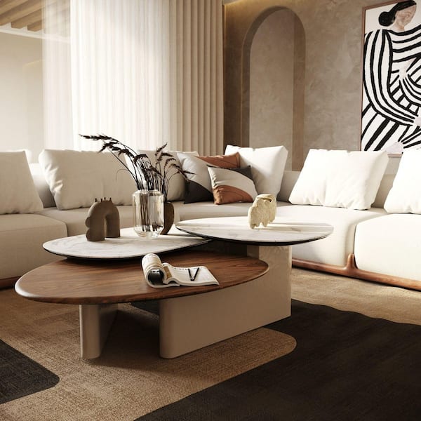 Modrest Robson Modern 62.7 in. Walnut Specialty Ceramic Glass Coffee Table