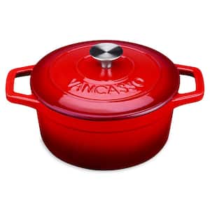 6 qt. Round Cast Iron Nonstick Dutch Oven in Red with Lid