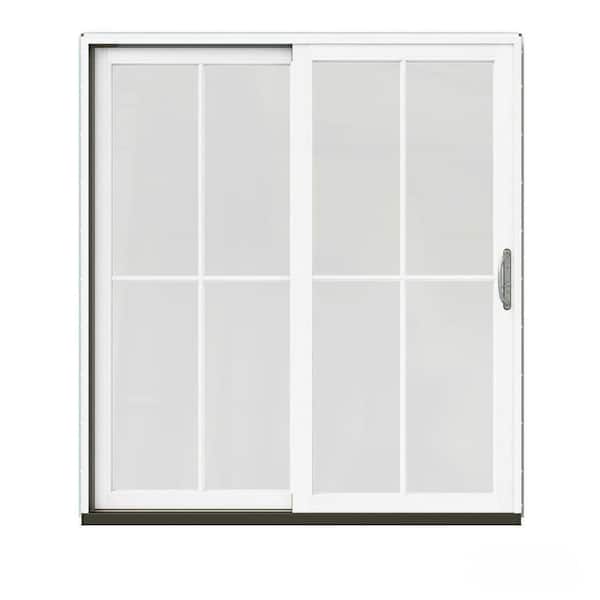 JELD-WEN 72 in. x 80 in. W-2500 Contemporary Desert Sand Clad Wood Left-Hand 4 Lite Sliding Patio Door w/White Paint Interior