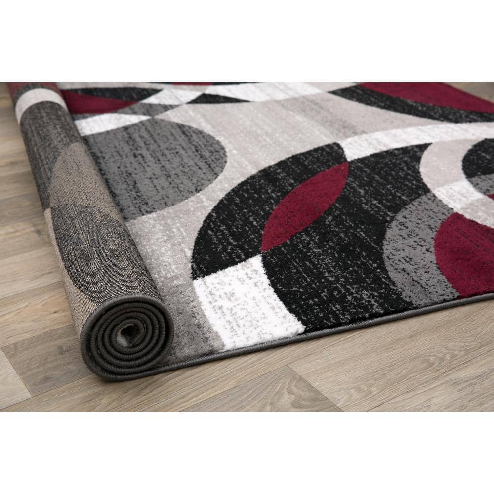 Red and Gray Geometric Circles 6' x 9' Synthetic Area Rug