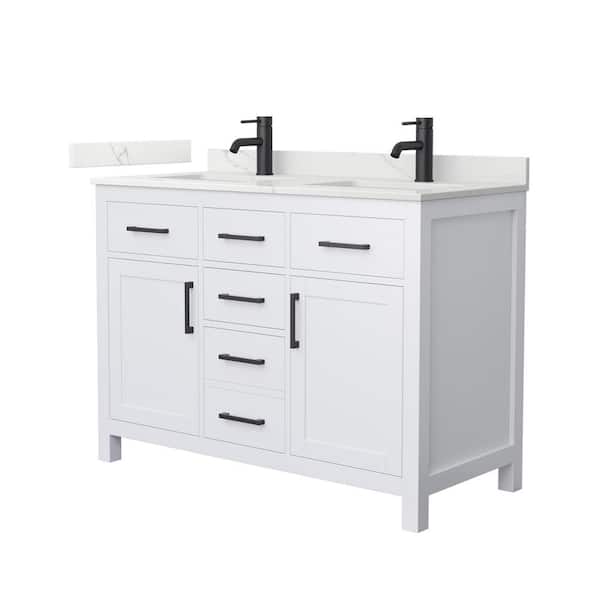 Beckett 48 in. Double Freestanding White Bath Vanity with Giotto Quartz Top (Assembled)