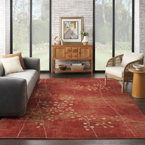 Nourison Somerset 2 x 3 Flame Indoor Floral/Botanical Area Rug Nourison Somerset 2 x 3 Flame Indoor Floral/Botanical Area Rug
