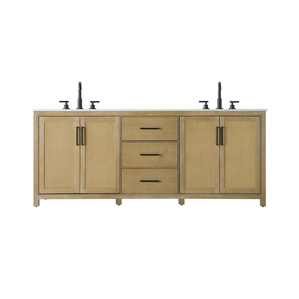 84 in. Double Sink Linen Oak Bath Vanity with White Engineered Marble Top price history on PriceWatchPro