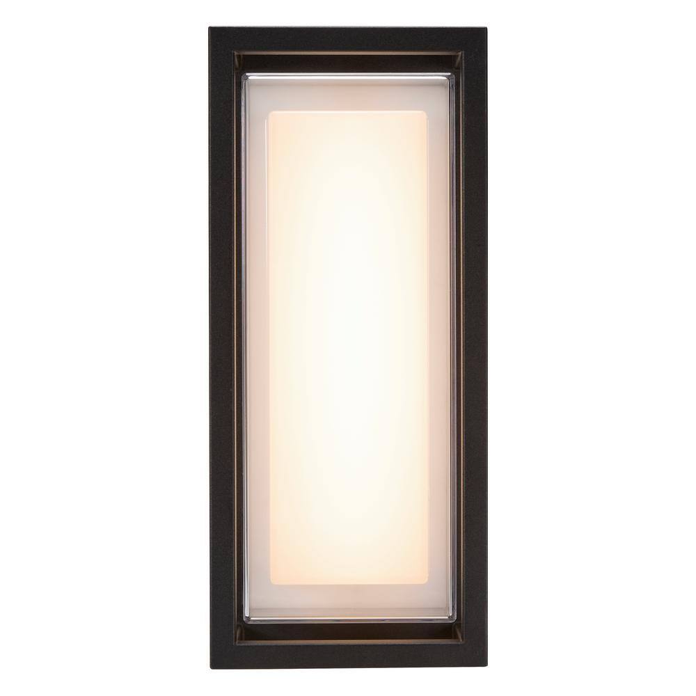 Black Matte Rectangular LED Outdoor Wall Sconce with Frosted Glass