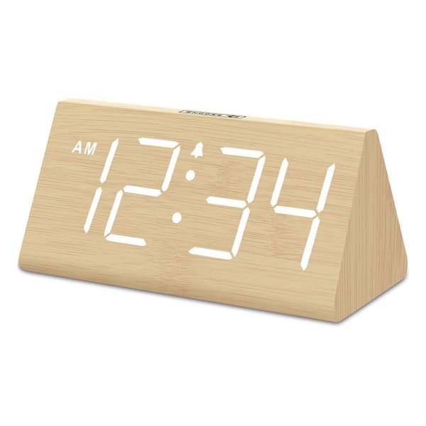 Afoxsos Wooden Digital Alarm Clocks with Large Numbers, Dimmer, Snooze  and  DST, 12/24H in White