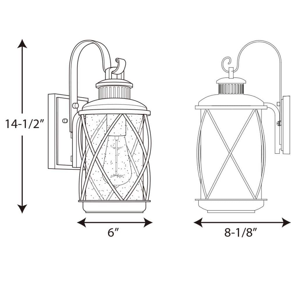 Hollingsworth Black Aluminum Outdoor Wall Lantern with Seeded Glass