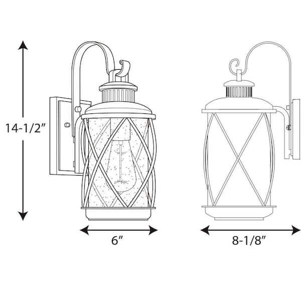 Hollingsworth Collection 1-Light Textured Black Clear Seeded Glass Farmhouse Outdoor Small Wall Lantern Light